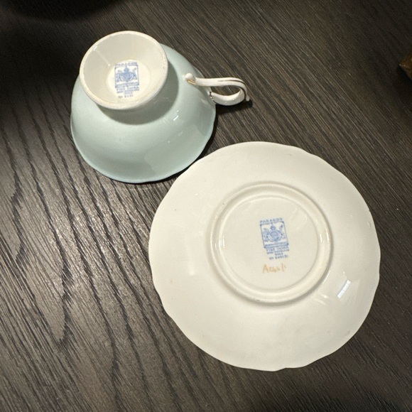 Vintage 1935 Paragon China Rare Fortune Telling Mint Green Tea Cup & Saucer